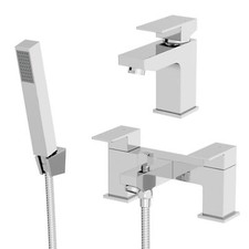 Modern Chrome Bathroom Square Tap Sets | Basin & Bath Taps with Shower & Waste