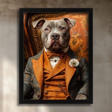 Blue Staffy Portrait Wall Art Staffy In A Suit Print Retro Dog Picture Poster