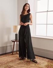 Boden Devore Black Velvet Spot Belted Palazzo Jumpsuit - BNWT £160 - Size 14 R
