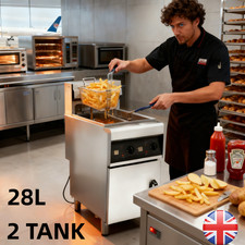 9kW Commercial Electric Deep Fat Chip Fryer Double 14L Tank with Basket Drain