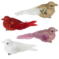 4 Pack 9cm Clip on Glitter Birds Christmas Decoration - Choose Colour