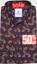 Paisley Wine And Navy Long Sleeve Shirt For Men By Dominic Stefano M to 3XL