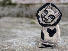 Vtg Handpainted Carved Abstract Lightweight Wooden Cat Kitten Laurel Burch Style