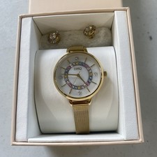 Diamonique Watch And Earrings Gold And Multicoloured San15