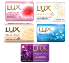 Lux Soap Bars 5 Pack 80g Soft Touch Bright Impress Velvet Touch Bath Shower Wash
