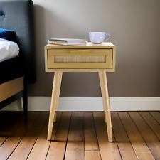 Urban Paradise Bedside Table Vintage Cane Wooden Side Table Cabinet - Natural