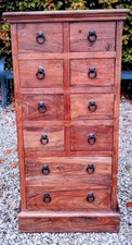 WAX POLISHED BEAUTIFUL SHEESHAM WOOD 10 DRAWER TALL CHEST OF DRAWERS