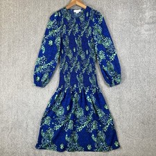 Never Fully Dressed Dress Womens Size UK 8 Blue Floral Shirred Midi Scarlett