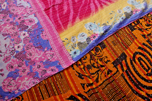 Vintage sari throw reversible - sari,