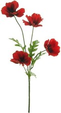 RED POPPY Wild Meadow Poppies 4 Silk Flower Head Quality Artificial Flower Spray