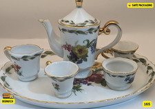 🫖 Vintage Miniature Porcelain Tea Set on Tray – Floral Design with Gold Trim –