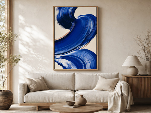 Blue abstract framed canvas - blue,