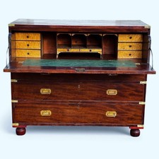 Mahogany Campaign Secretaire Chest Of Drawers.