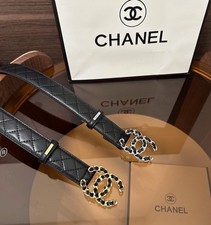 New CHANEL Belt Black Calfskin