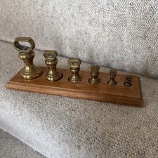Set Of 6 Vintage Solid Brass Bell Weights 1/2oz - 1lb with Wooden Stand