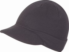 Thermal Acrylic Peaked Bob Hat, Black or Green Army Style Winter ECW Beanie Cap