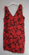 New Next Linen Blend Red & Black Floral printed Linen Shift dress size 6 - 20