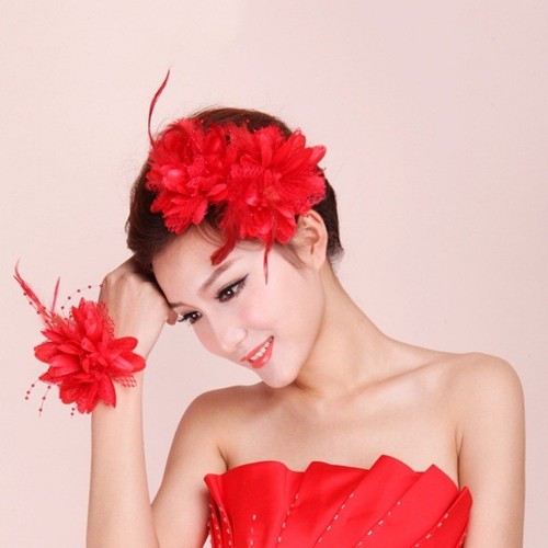 Flower fascinator with feather - fascinator,