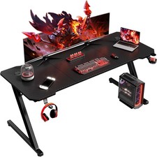 160cm Gaming Desk Computer Table Workstations Cup Holder & Headphone Hook Black