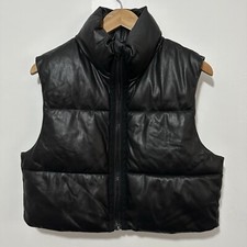 Zara Womens Black Faux Leather Padded Puffer Gilet Jacket S Small B4