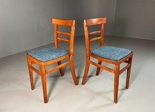 2 1960s Kitchen Chairs Beech Frame Blue Chenille Upholstery Retro EB6326 MDIN
