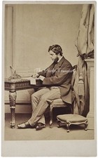 CDV MAN NAMED JOHN BURNS WRITING AT DESK FEATHER QUILL PEN BY MACNAB OF GLASGOW