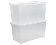 2 x 110 Litres Clear Plastic Storage Box With Lid Extra Large Home Office - UK