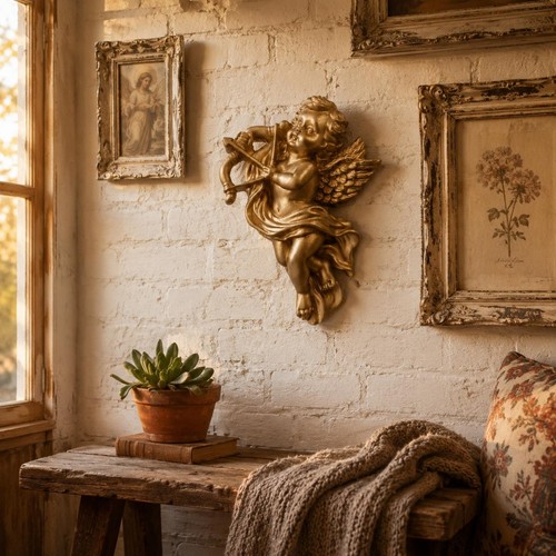 Cherub wall ornament textured - ornament,