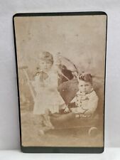 Victorian Photo CDV Boys Outfits Wooden Pull Along Cart Trailer Black Cat Reston