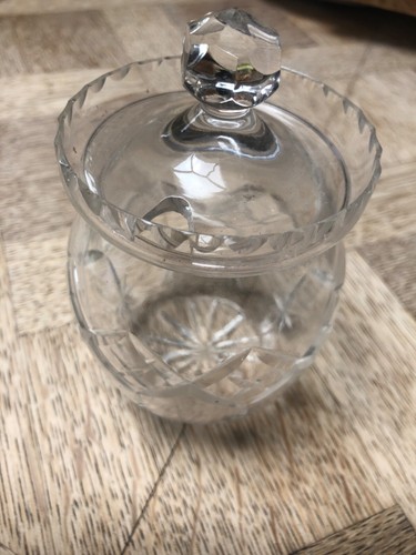 Cut glass sugar pot with - , lid