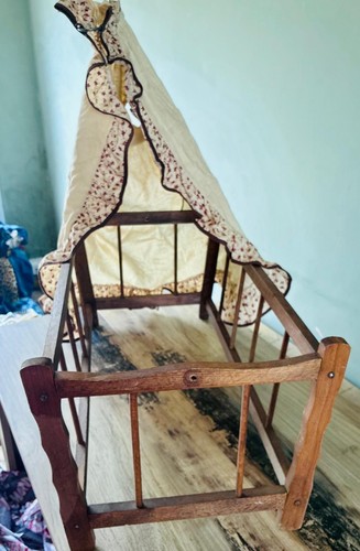 Vintage wooden doll - doll, crib
