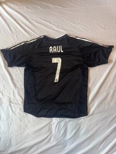 2004-2005 Real Madrid Raul #7 Away Adidas Black Football Shirt M E050