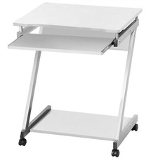 Small Computer Desk on Wheel PC Table w/ Sliding Keyboard for Home Office Study