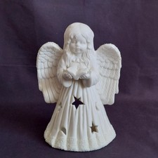 Angel With Book Tealight Candle Holder White Ceramic H 16cm Christmas Memorial