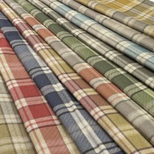 TARTAN CHECK Checked Linen Look Cotton Fabric in 10 colours HIGHLAND