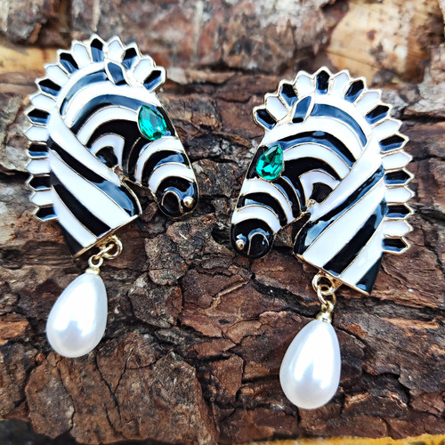Zebra head dangle drop - head, stud