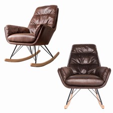 Faux Distressed Leather Accent Rocking Chair Lounge Fireside Relax Lazy Armchair