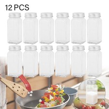 12X Spice Jars Bottles Airtight Salt Container Square Glass Seasoning Pots UK