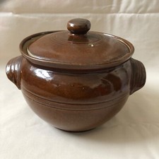 Stoneware Vintage CookPot Soup/Casserole Dish Brown Glazed Small Single Serving