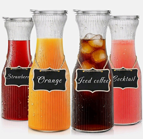Ribbed clear glass jug carafe - clear,
