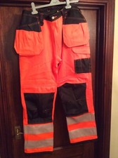 Hi Vis Orange Work Trousers T501 Waist 36 Inch By Portwest With Kneepads