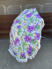 VINTAGE RETRO FRENCH FLORAL FRINGED GARDEN SUN PARASOL UMBRELLA