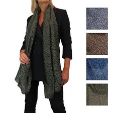 Women's Lightweight Shawl Wrap - Oversized Leopard Print Scarf with Fringed Ends