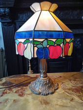  LARGE 22.5 inch Tiffany Stly  Floral Art Deco Table Lamp Stained Glass Shade 