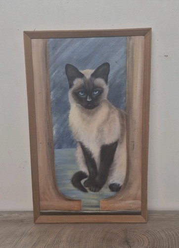 Vintage oil painting siamese - oil,