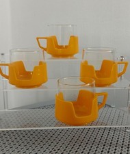 4x Vintage Retro JaJ Pyrex Drink Up Cups Picnic Stackable Cups Yellow