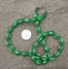 Vintage Czech two-tone green glass melon bead necklace