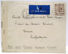 1944 Air Mail Envelope WW2 Red Cross Oldham - Geneva via Nazi Germany - Censored