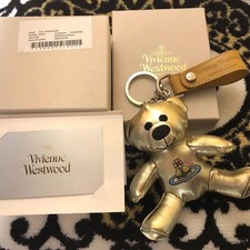 Vivienne Westwood Teddy Bear Key Ring Charm Gold Ecopelle 3318V w Box & Card