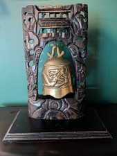 Vintage Chinese Temple Bell/Dinner Gong Elaborate Carved Dragon Hardwood Stand